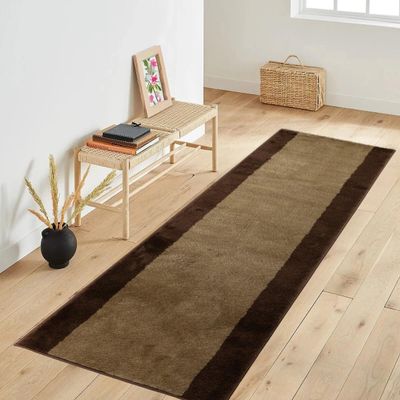 Custom Size Runner Rug Solid Border Design Roll Runner 25 Inch Wide x Your Length Size Choice Slip Skid Resistant Rubber Back Cut to Size (Beige Brown, 16 ft x 25 in)