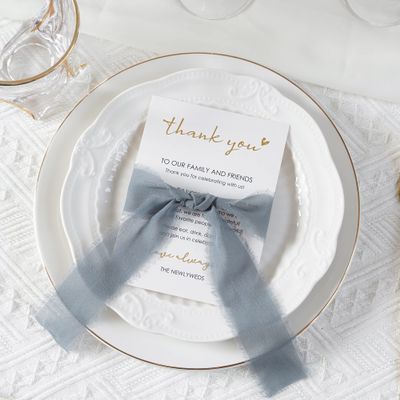 HUIHUANG Wedding Thank You Place Setting Cards with Dusty Blue Chiffon Ribbon, for Weddings Favors, Receptions, Parties, Events and Celebrations-Pack of 50, 4 x 6 inch Add to Your Table Centerpieces