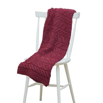 Aran Woollen Mills Irish Cable Knit Blanket Supersoft Merino Wool Throw Made in Ireland 40 inch x 60 inch (Jam Red)