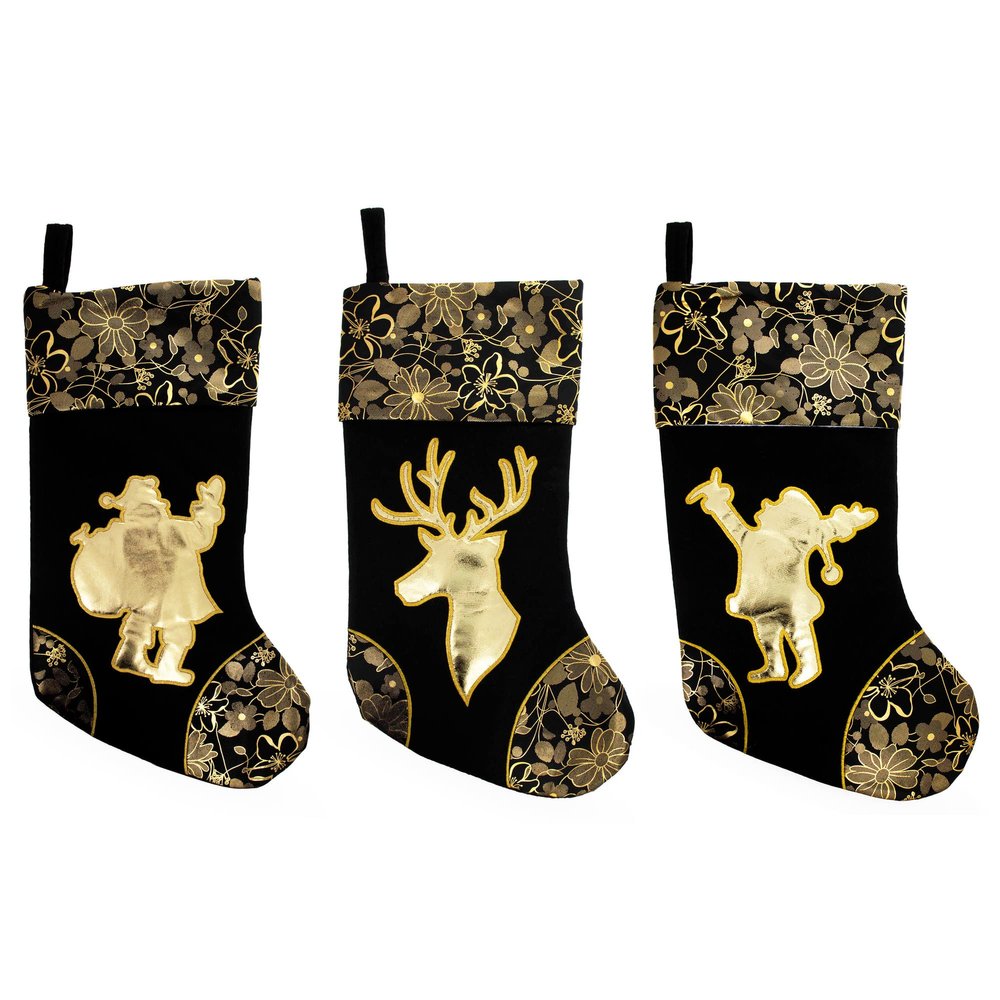BestPysanky Set of 3 Felt Santa, Reindeer Christmas Stockings 16 Inches