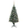 vidaXL Artificial 59.1" Pre-Decorated Christmas Tree with LED Lights, Gold and Bronze Balls, Pinecones, Snow on Tips, Sturdy Metal Base - Green and White view 1