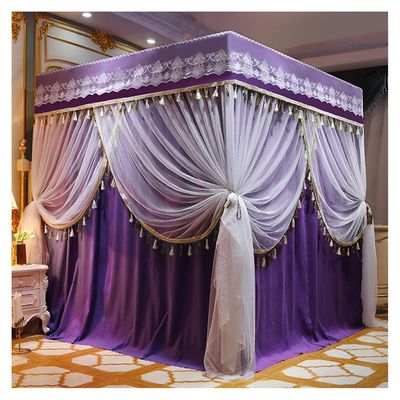 Bed Canopy 4- Corners Post Bunk Bed Curtain, Luxury Girl Princess Room Bed Canopy, Suitable for All Seasons, Used for 1.5m/1.8m/ 2m Double Beds, with Stand (Color : Violet, Size : 180x220x200cm)