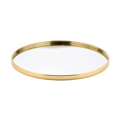 Mirror Tray for Dresser, Decorative Trays for Home Decor, Crystal Glass Vanity Tray with Metal Golden Rim Jewelry Display Tray for Comestic Keys Trinkets Gifts for Best Friends Women