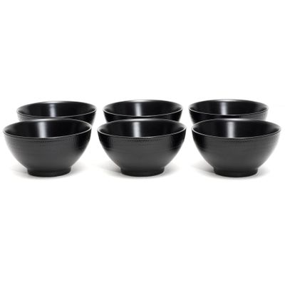 Unknown1 Black Rice Noodle Bowl 5.75" 16.5oz(set Of 6) Solid Casual Modern Contemporary Round Stoneware 6 Piece Dishwasher Safe Microwave