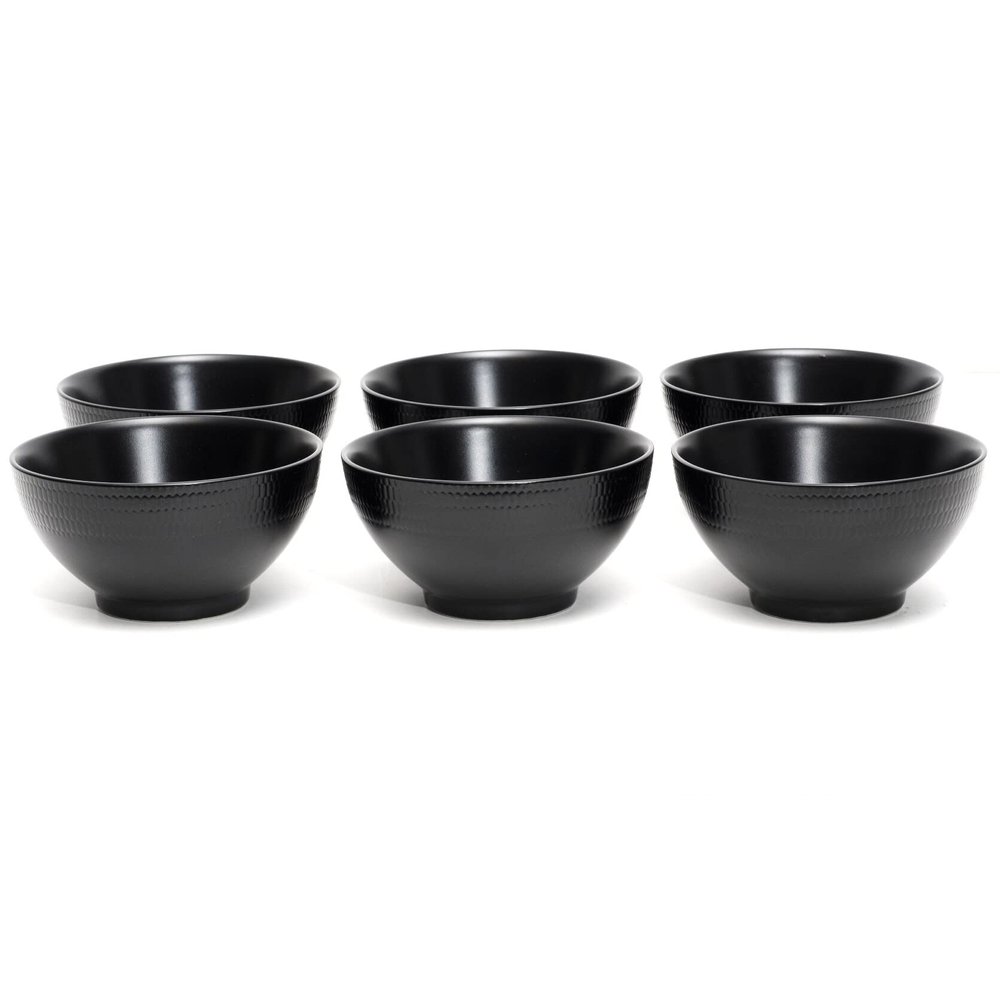 Unknown1 Black Rice Noodle Bowl 5.75" 16.5oz(set Of 6) Solid Casual Modern Contemporary Round Stoneware 6 Piece Dishwasher Safe Microwave