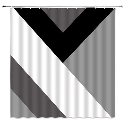 Abstract Geometric Shower Curtain Black White Gray Modern Geometry Triangle Pattern Contemporary Mid Century Art Striped Shapes Fabric Home Bathroom Decor Set with Hooks67" Wx70 H