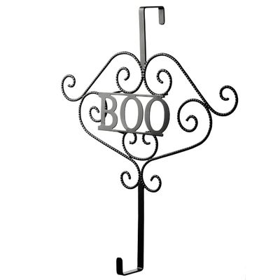 Unknown1 17" Halloween Boo Wreath Hanger Black Steel