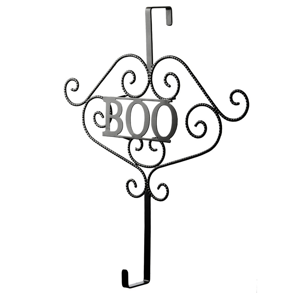 Unknown1 17" Halloween Boo Wreath Hanger Black Steel