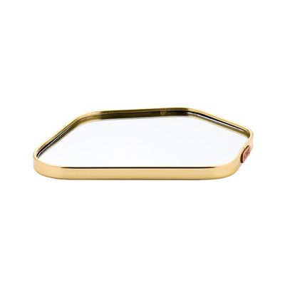 Mirror Tray for Dresser, Decorative Trays for Home Decor, Crystal Glass Vanity Tray with Metal Golden Rim Jewelry Display Tray for Comestic Keys Trinkets Gifts for Best Friends Women