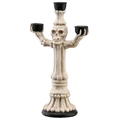 12" Skeleton Candelabra White Polyresin