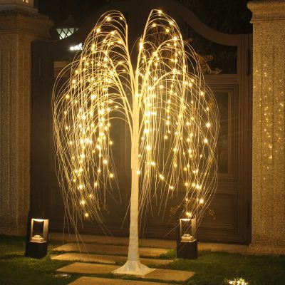 Fanshunlite 5FT Lighted Weeping Willow Tree with 216 LED Fairy Lights, Artificial Twig Tree for Indoor Outdoor Christmas Halloween Wedding Party Home Garden Decor, Warm White