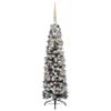 vidaXL Slim PVC Artificial Christmas Tree with LED Lights & Ball Set - Eco-Friendly, Reusable, Flocked White Snow, Energy-efficient Lights, Green & Gold view 1