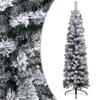 vidaXL Slim PVC Artificial Christmas Tree with LED Lights & Ball Set - Eco-Friendly, Reusable, Flocked White Snow, Energy-efficient Lights, Green & Gold view 2