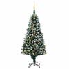 'vidaXL Artificial Christmas Tree with LEDs, Ball Set, Pinecones - Green & White, 82.7" Height, PVC, Steel, Plastic Construction with Metal Base, Indoor Celebratory Decor view 1