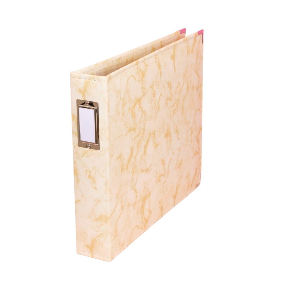 Craftelier - Eco-Leather Ring Album with 5 Plastic Sleeves of 12" x 12" (30.5 x 30.5 cm) | 3 Silver Metal D-Ring System and Label Holder | Size 33.02 x 38.1 x 7.62 cm - Marble Yellow Colour
