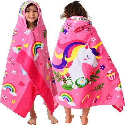 VOOVA & MOVAS Unicorn Hooded Towel for Girls Age 3-8, Large 30"x50" 100% Cotton Ultra Absorbent Wearable Wrap, Pink Bath Towel for Beach Pool Swim, Birthday Gift for Kids
