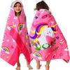VOOVA & MOVAS Unicorn Hooded Towel for Girls Age 3-8, Large 30"x50" 100% Cotton Ultra Absorbent Wearable Wrap, Pink Bath Towel for Beach Pool Swim, Birthday Gift for Kids view 1