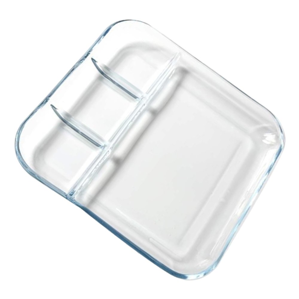 OSALADI Sushi Plates Clear Glass Dumpling Plates 4 Grids Vinegar Dish Sauce Compartment Japanese Plates Dip for Dumpling Snack