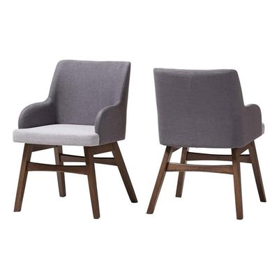 BOWERY HILL 32.68" H Mid-Century Fabric Dining Arm Chair in Gray (Set of 2)