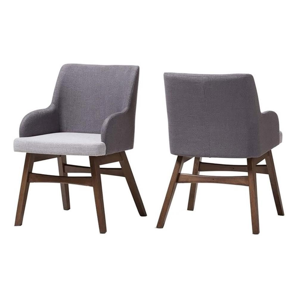 BOWERY HILL 32.68" H Mid-Century Fabric Dining Arm Chair in Gray (Set of 2)