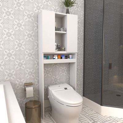 Decorotika-Helen Toilet Cabinet Modern Storage Unit Over-The-Toilet Storage White