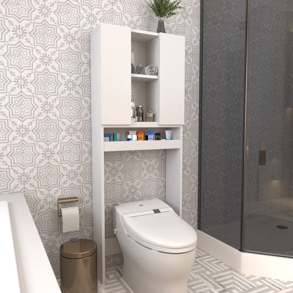 Decorotika-Helen Toilet Cabinet Modern Storage Unit Over-The-Toilet Storage White