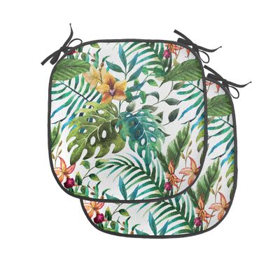 Ambesonne Leaf Chair Seating Cushion Set of 4, Vintage Retro 60s Seem Banana Palm Tree Leaves Flowers Hibiscus, Anti-Slip Seat Padding for Kitchen & Patio, 16"x16", Pale Caramel Burgundy