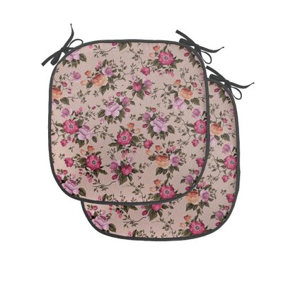 Ambesonne Flower Chair Seating Cushion Set of 2, Floral Pattern with Roses Twig Warm Colors Flower Arrangement Bouquets, Anti-Slip Seat Padding for Kitchen & Patio, 16"x16", Tan Pink Dark Green