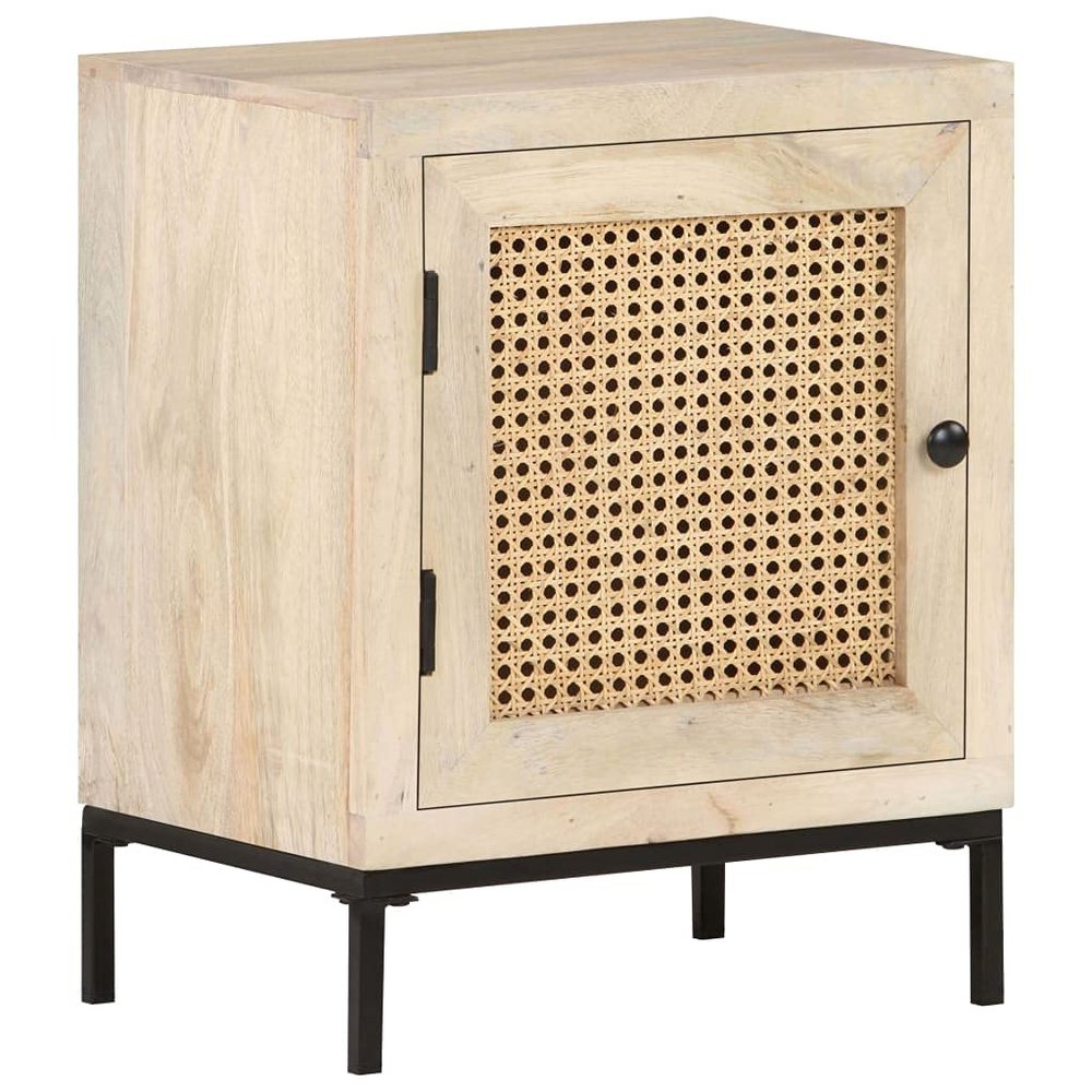 vidaXL Cabinet, Side End Table with Storage, Accent Table for Bedroom Closet Living Room, Industrial Style, Solid Wood Mango and Natural Cane