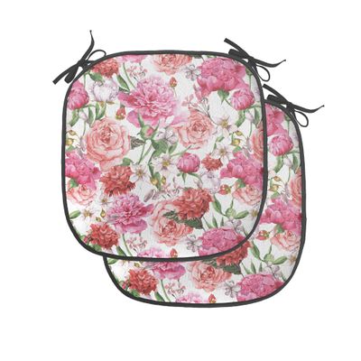 Ambesonne Watercolor Flower Chair Seating Cushion Set of 2, Victorian Floral Pattern Painting Style Print with Peonies Roses, Anti-Slip Seat Padding for Kitchen & Patio, 16"x16", White Pink Blush