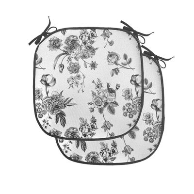 Ambesonne Black and White Chair Seating Cushion Set of 2, Vintage Floral Pattern Victorian Classic Royal Inspired New Modern Art, Anti-Slip Seat Padding for Kitchen & Patio, 16"x16", White and Black