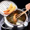 Frying Pot, Japanese Fryer Pot, Stainless Steel Deep Frying Cookware with Thermometer, Lid, Oil Drip Drainer Rack(Large 24cm) view 2