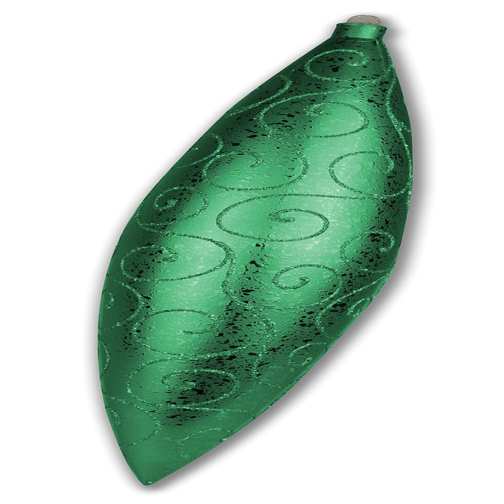 19" Finial Ornament Green with Green Glitter Swirl