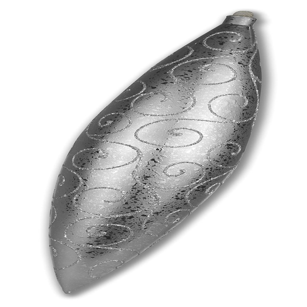 19" Finial Ornament Silver with Silver Glitter Swirl