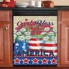 Patriotic Magnet Dishwasher Cover,God Bless America Decals Refrigerator Magnetic,Daisy Flower Fridge Panel Decal,Prim Barn Vinyl Magnets for Home Kitchen Appliance Decor 23"x17" view 1