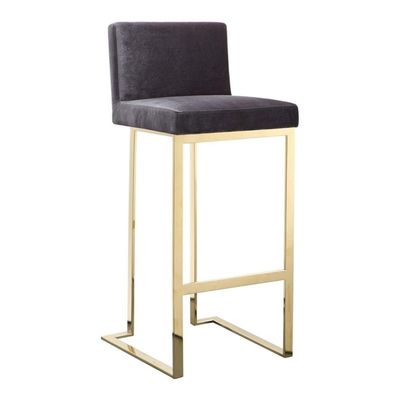 Pangea Home Dexter 30" Modern Velvet & Polished Steel Bar Stool in Gray/Gold