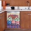 Patriotic Magnet Dishwasher Cover,God Bless America Decals Refrigerator Magnetic,Daisy Flower Fridge Panel Decal,Prim Barn Vinyl Magnets for Home Kitchen Appliance Decor 23"x26" view 3