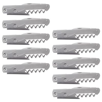 10 Valencia Stainless Steel Wine Bottle Openers Set - Corkscrew, Serrated knife, Perfect for Bars - Silver