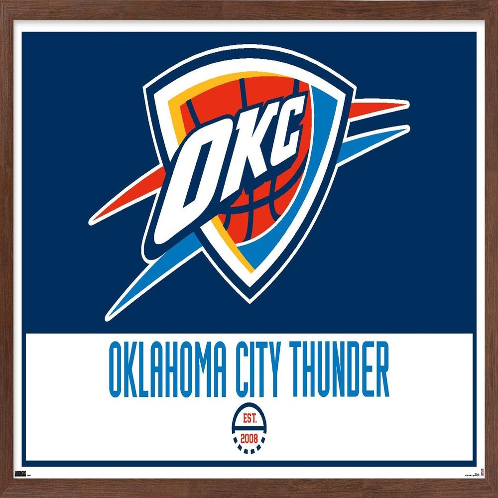 Trends International NBA Oklahoma City Thunder - Logo 21 Wall Poster, 14.725" x 22.375", Mahogany Framed Version