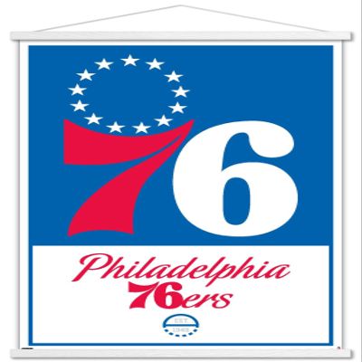 Trends International NBA Philadelphia 76ers - Logo 21 Wall Poster, 22.375" x 34", Premium Print and White Hanger Bundle