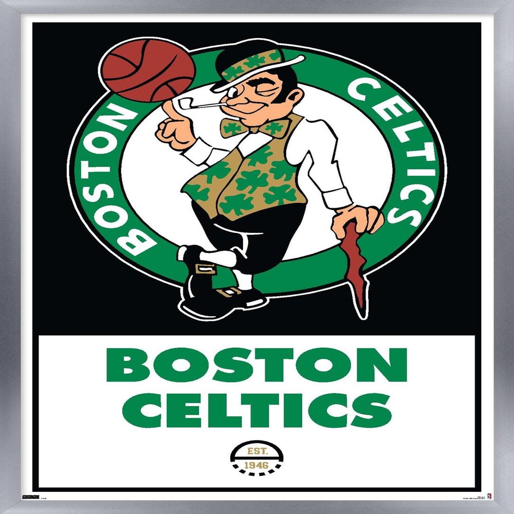Trends International NBA Boston Celtics - Logo 21 Wall Poster, 14.725" x 22.375", Silver Framed Version