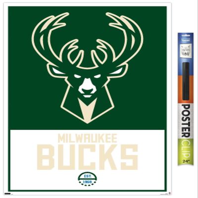 Trends International NBA Milwaukee Bucks - Logo 21 Wall Poster, 22.375" x 34", Poster & Clip Bundle