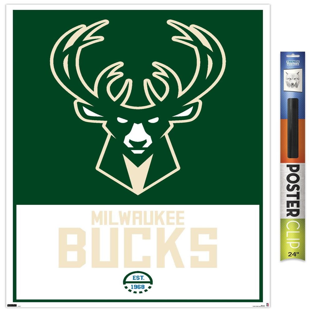 Trends International NBA Milwaukee Bucks - Logo 21 Wall Poster, 22.375" x 34", Poster & Clip Bundle