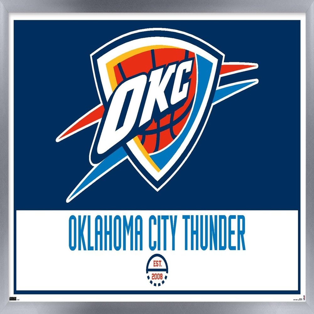 Trends International NBA Oklahoma City Thunder - Logo 21 Wall Poster, 14.725" x 22.375", Silver Framed Version