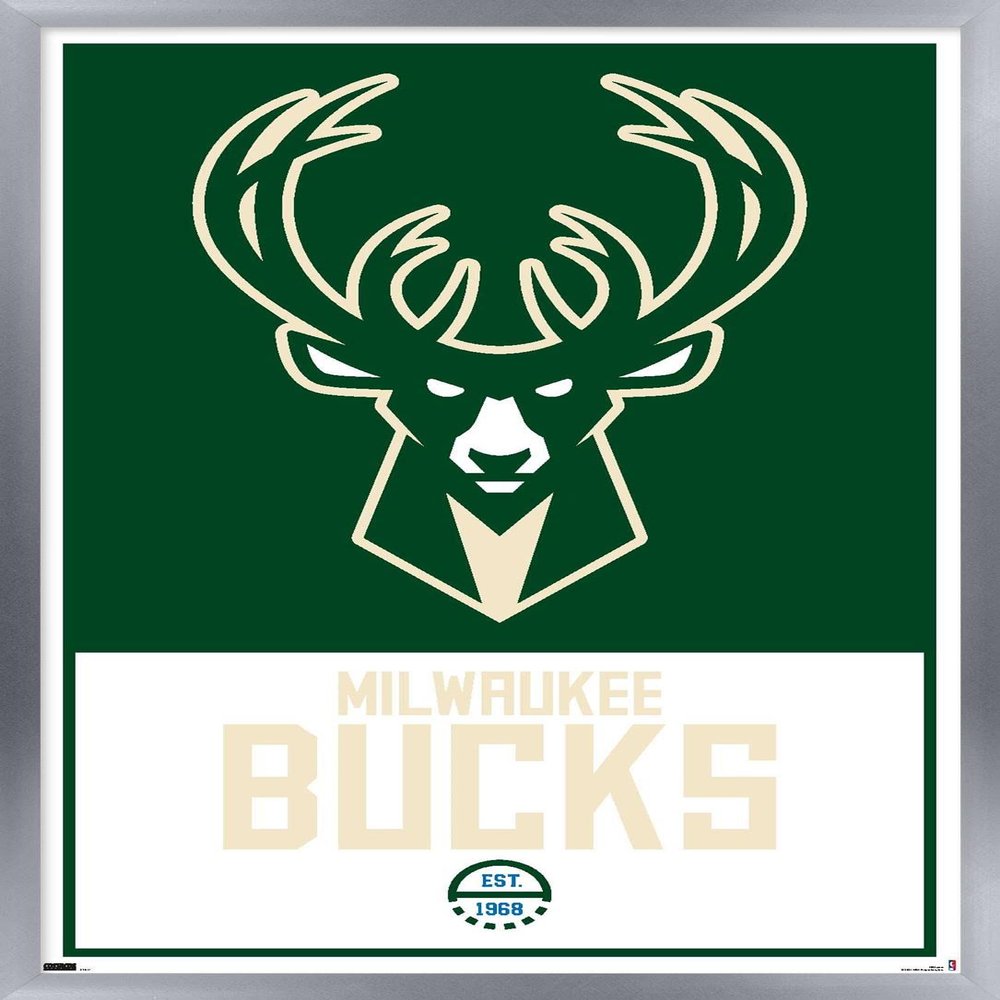 Trends International NBA Milwaukee Bucks - Logo 21 Wall Poster, 22.375" x 34", Silver Framed Version