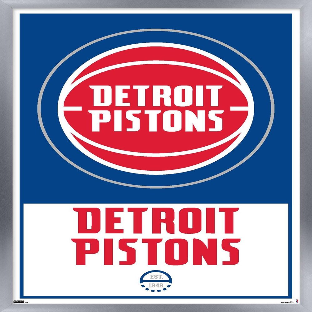 Trends International NBA Detroit Pistons - Logo 21 Wall Poster, 14.725" x 22.375", Silver Framed Version