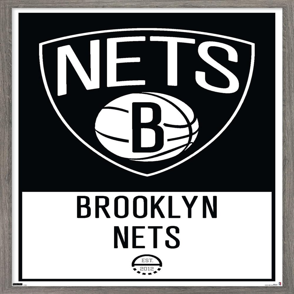 Trends International NBA Brooklyn Nets - Logo 21 Wall Poster, 14.725" x 22.375", Barnwood Framed Version