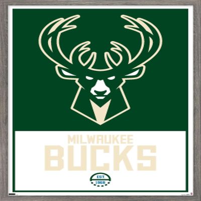 Trends International NBA Milwaukee Bucks - Logo 21 Wall Poster, 14.725" x 22.375", Barnwood Framed Version