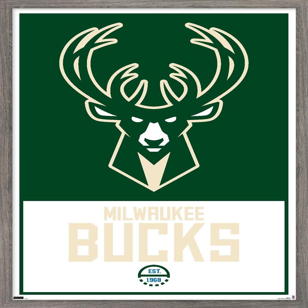 Trends International NBA Milwaukee Bucks - Logo 21 Wall Poster, 14.725" x 22.375", Barnwood Framed Version