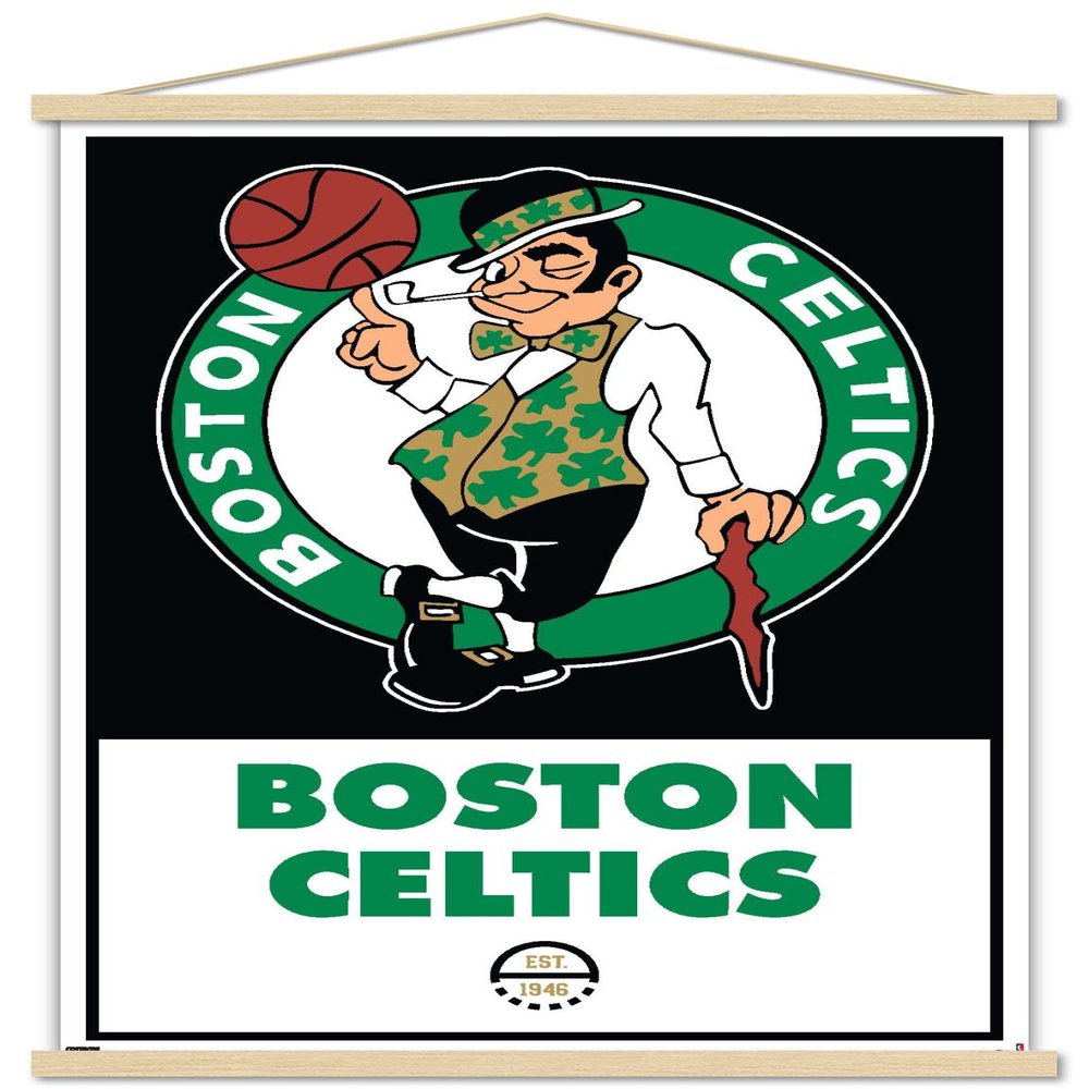 Trends International NBA Boston Celtics - Logo 21 Wall Poster, 22.375" x 34", Print and Beechwood Hanger Bundle